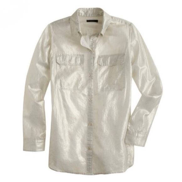 J. Crew Gold Button Up Pocket Front Camp Shirt Blouse - Size 4 - Picture 1 of 10